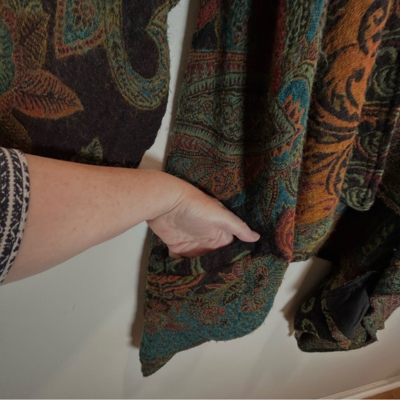 Parsley & Sage Plum, Orange, Green Wool Paisley Open Jacket High-Low Hem - Large - Picture 6 of 7